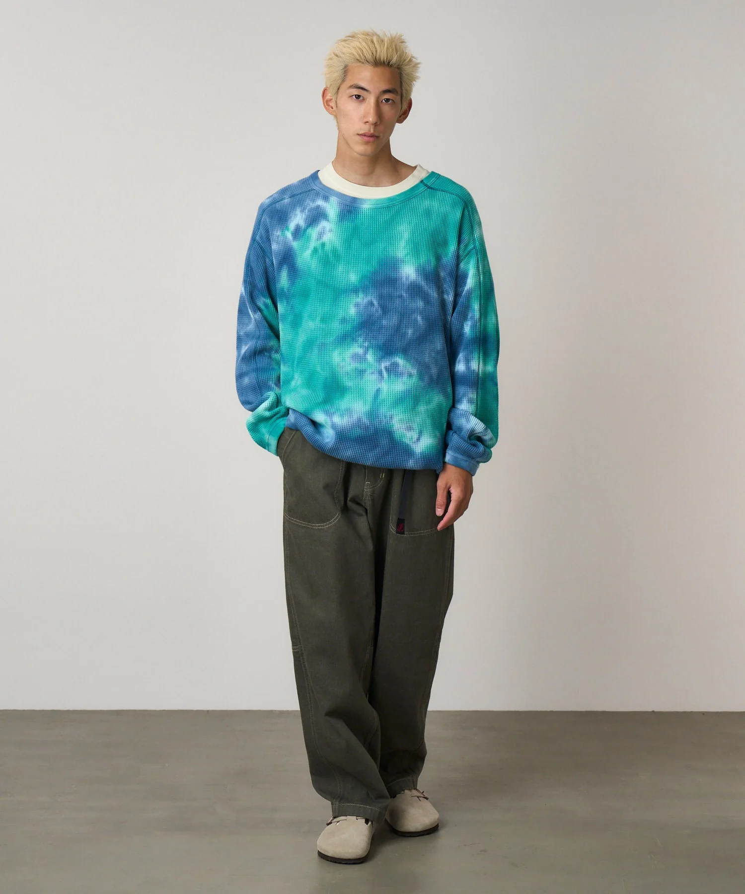 Gramicci Waffle Crew Pullover (Turquoise Tie-Dye) - Image 3
