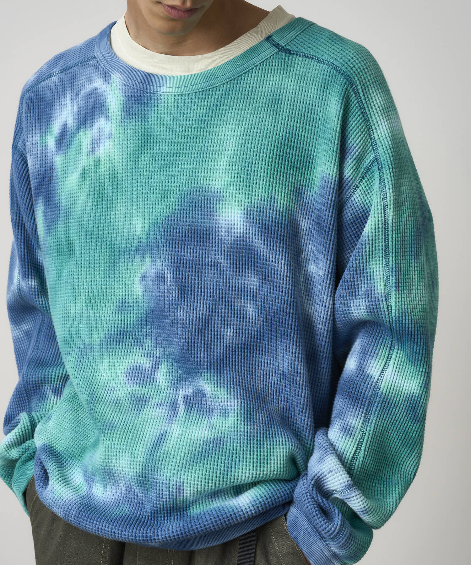 Gramicci Waffle Crew Pullover (Turquoise Tie-Dye) - Image 6