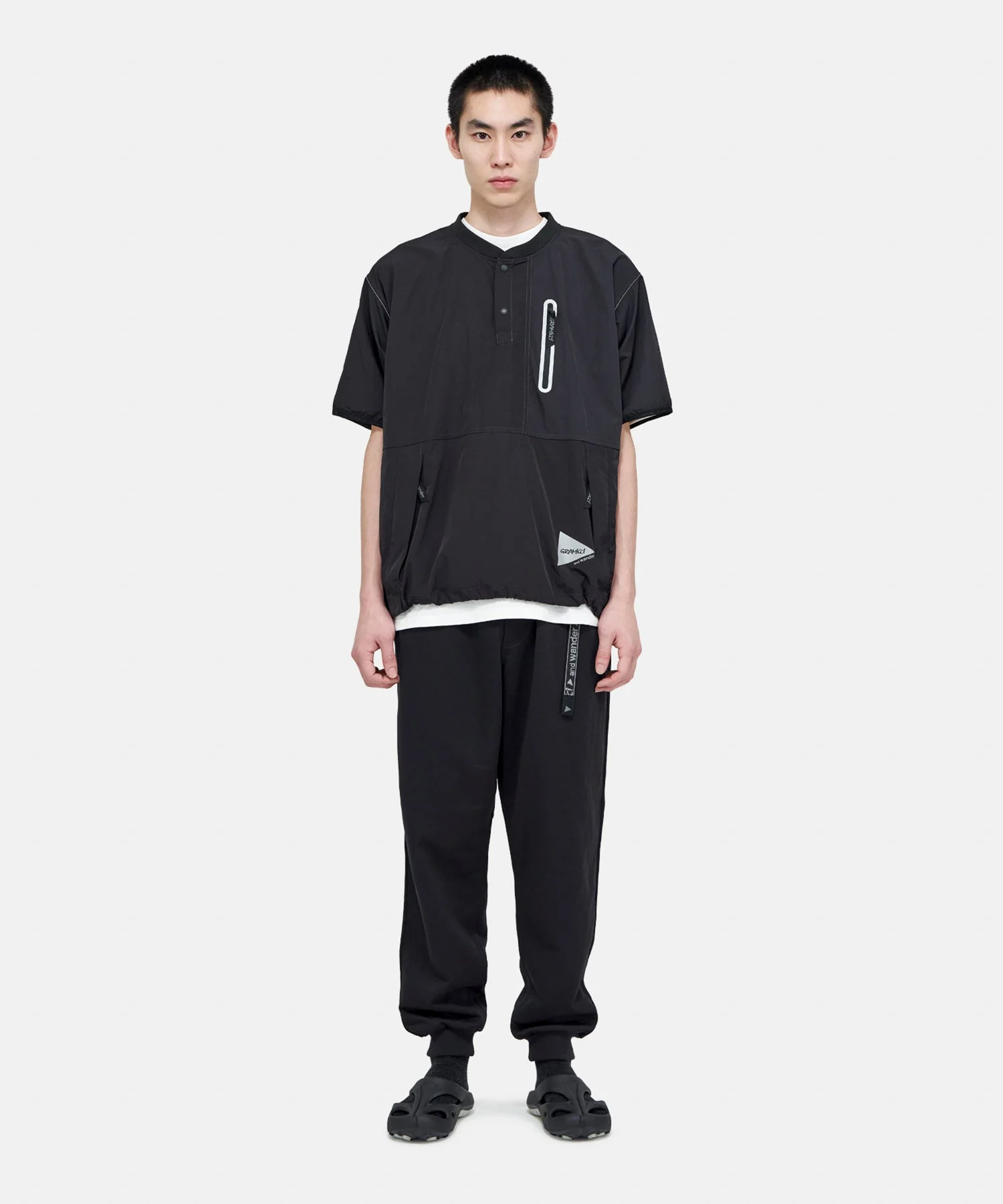 Gramicci x and wander Patchwork Wind Tee (Black) - Image 3